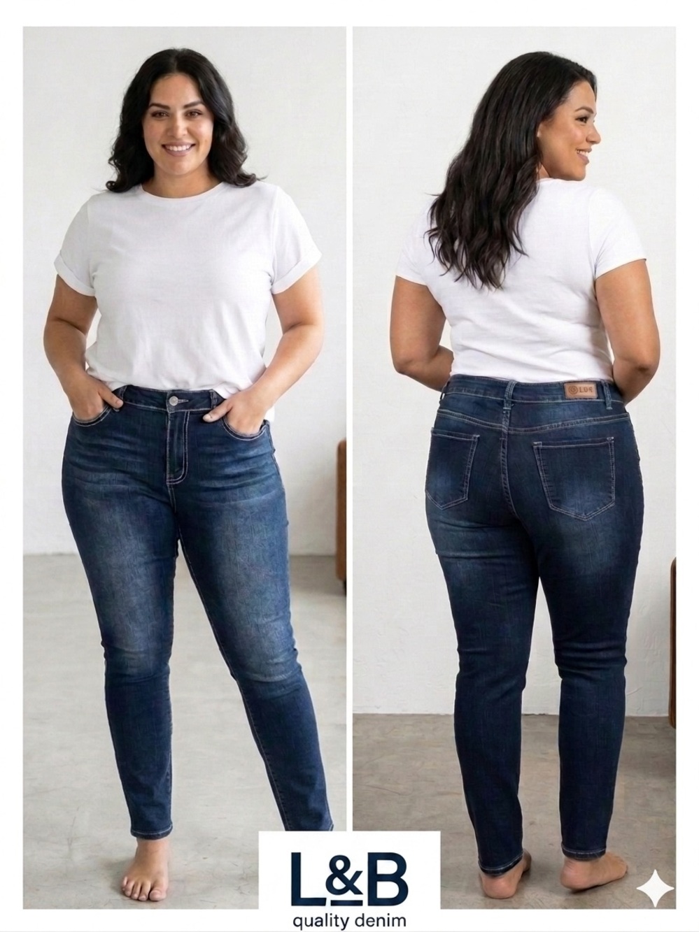 L&B Dark Wash Stretchy Skinny Distressed Jeans Vintage Whiskering - Size 16